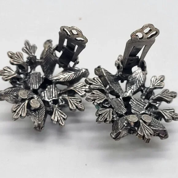 VTG Cluster AB and Pink/Purple Rhinestones Clip On Earrings Blue Accent Beads - Picture 8 of 9